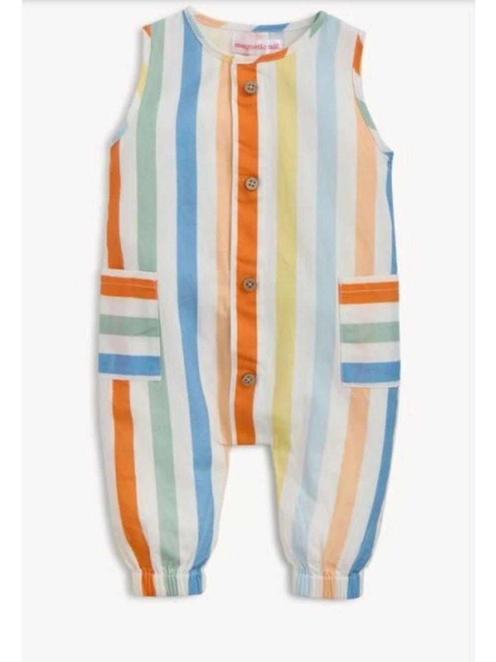 Magnetic Me Multi Stripe Magnetic Cotton Pant Romper Kids Size 0 - 3 M NWT